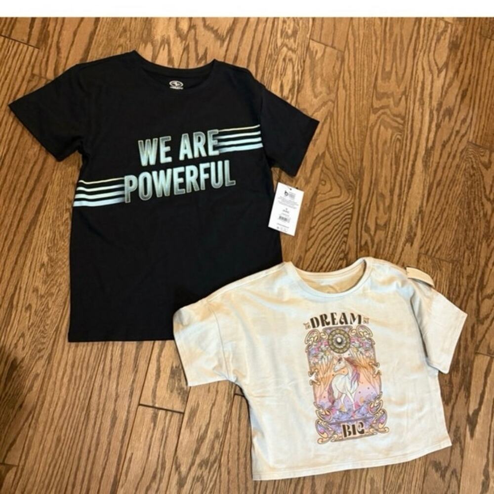 Girls Size Small 6/6X T Shirt Bundle 2pc Graphic Tees Unicorn Boho Athletic NWT